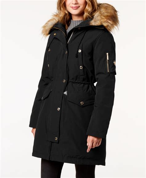 michael kors coyote fur trim down parka|Faux Fur Trim Woven Parka .